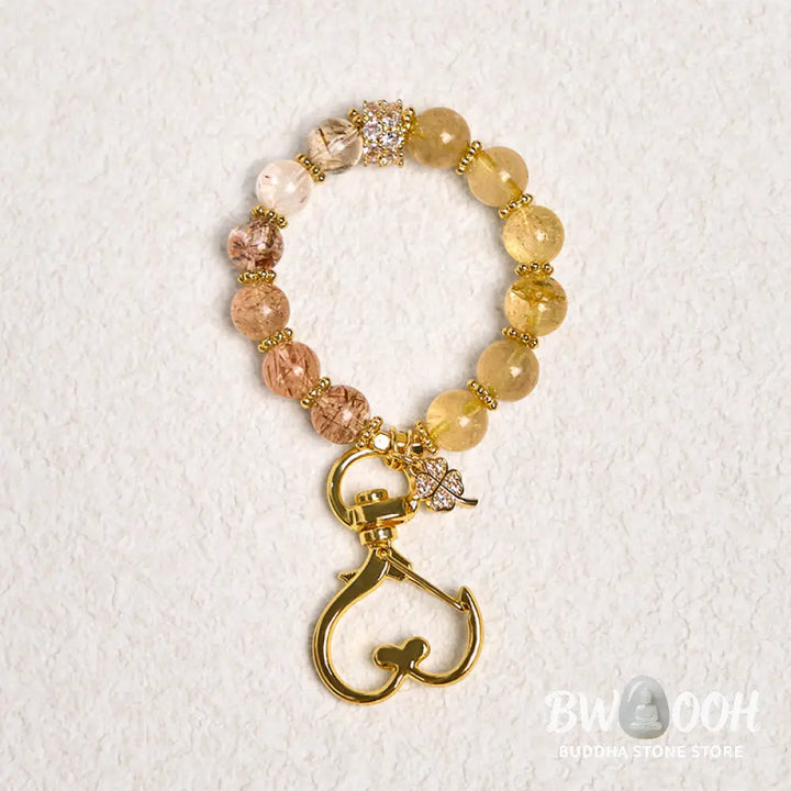 Buddha Stones Golden Rutilated Quartz Auspiciousness Key Chain Hanging Decoration - Rutilated Quartz - Key Chain