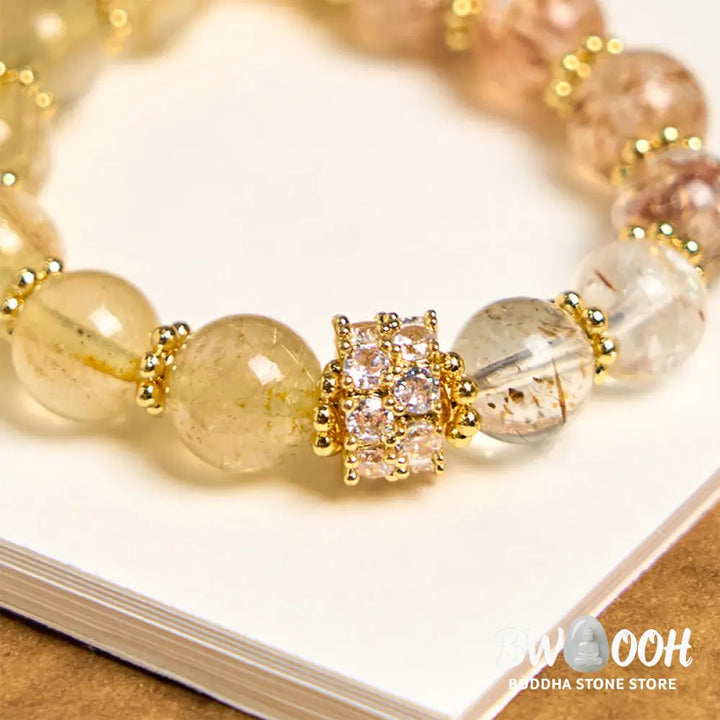 Buddha Stones Golden Rutilated Quartz Auspiciousness Key Chain Hanging Decoration - Rutilated Quartz - Key Chain