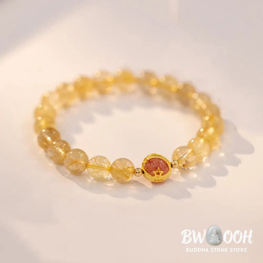 BWOOOH Golden Rutilated Quartz Strawberry Quartz Star Protection Bracelet - 6mm - Bracelet