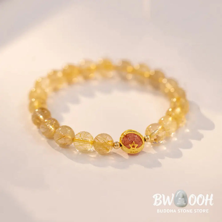 BWOOOH Golden Rutilated Quartz Strawberry Quartz Star Protection Bracelet - 6mm - Bracelet