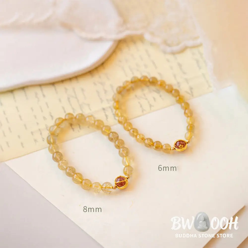 BWOOOH Golden Rutilated Quartz Strawberry Quartz Star Protection Bracelet - 6mm - Bracelet