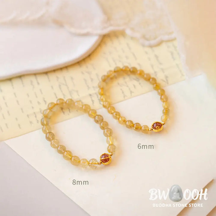 BWOOOH Golden Rutilated Quartz Strawberry Quartz Star Protection Bracelet - 6mm - Bracelet