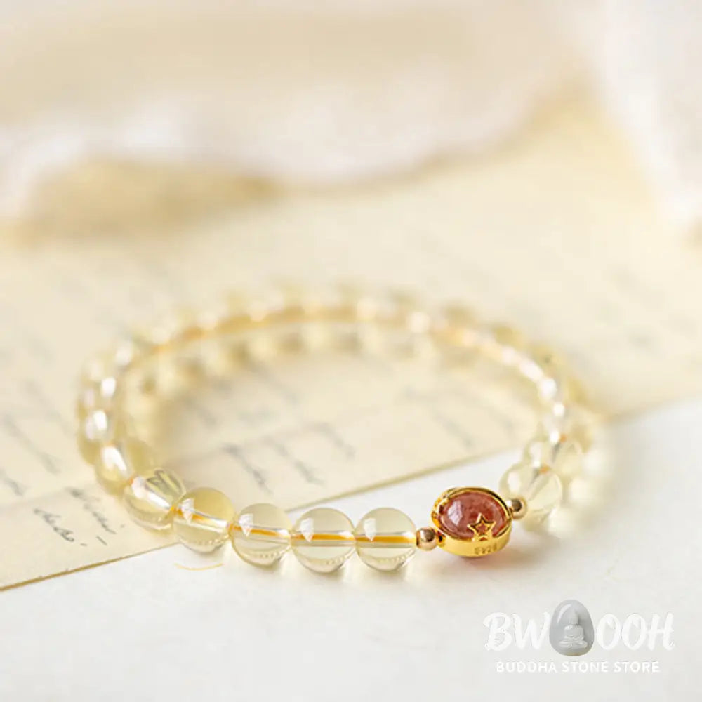BWOOOH Golden Rutilated Quartz Strawberry Quartz Star Protection Bracelet - 6mm - Bracelet