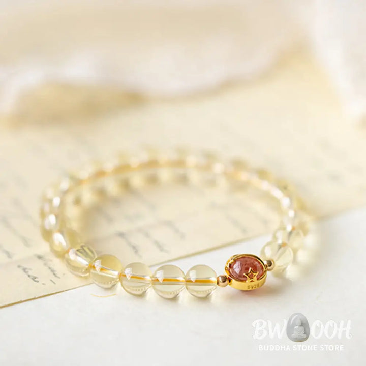 BWOOOH Golden Rutilated Quartz Strawberry Quartz Star Protection Bracelet - 6mm - Bracelet