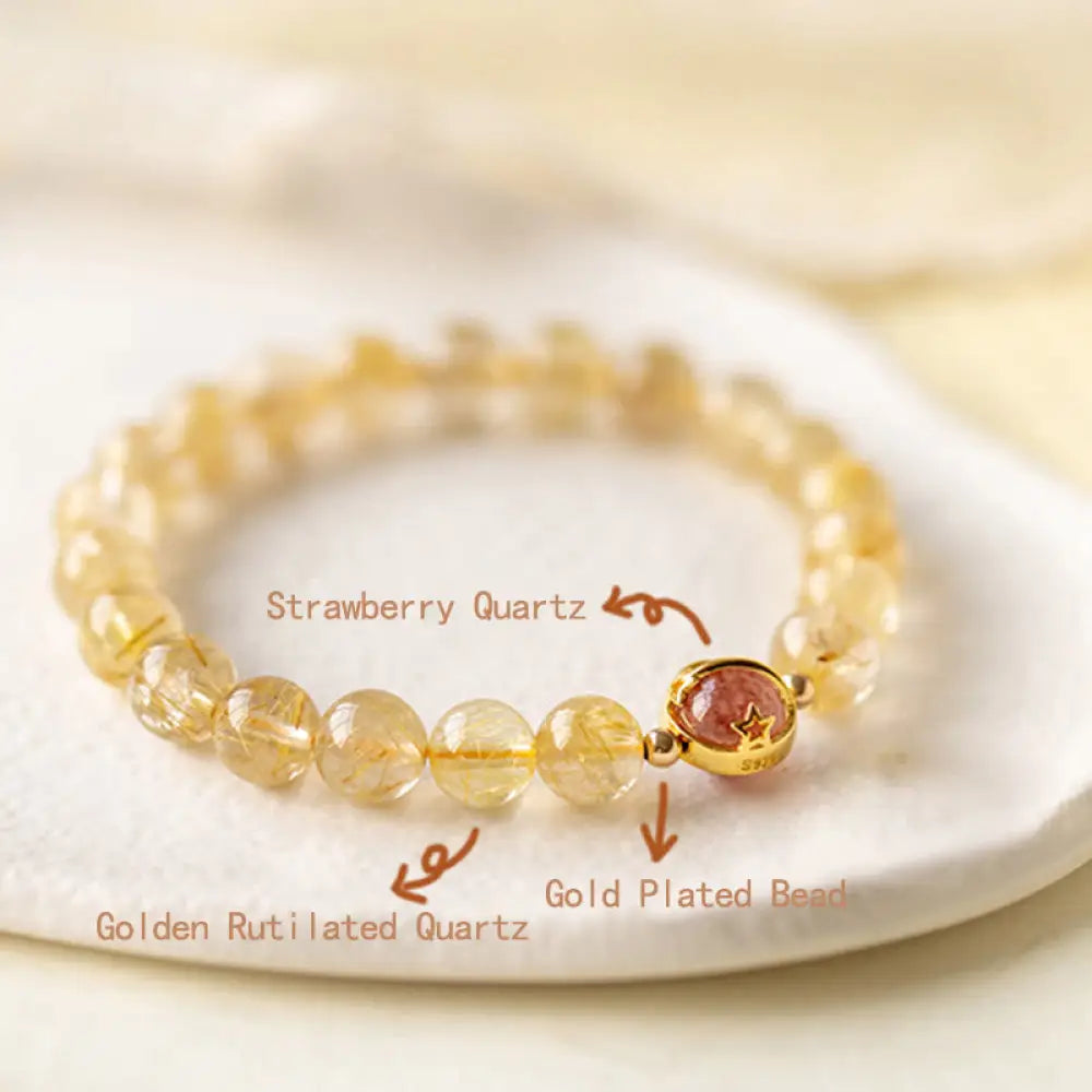BWOOOH Golden Rutilated Quartz Strawberry Quartz Star Protection Bracelet - 6mm - Bracelet