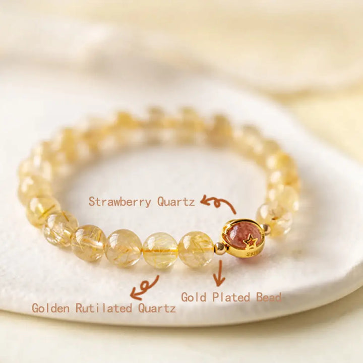 BWOOOH Golden Rutilated Quartz Strawberry Quartz Star Protection Bracelet - 6mm - Bracelet