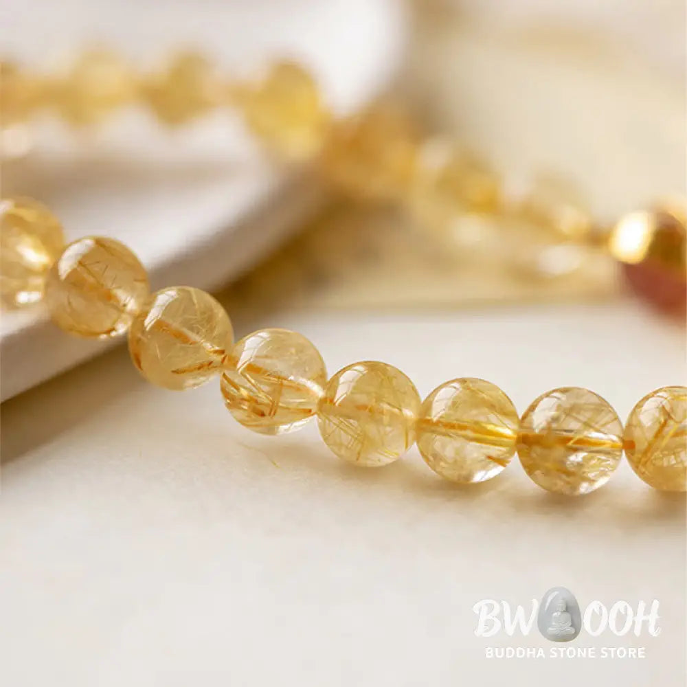 BWOOOH Golden Rutilated Quartz Strawberry Quartz Star Protection Bracelet - 6mm - Bracelet