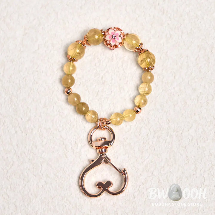 Buddha Stones Golden Rutilated Quartz Wealth Key Chain Hanging Decoration - Rutilated Quartz - Key Chain