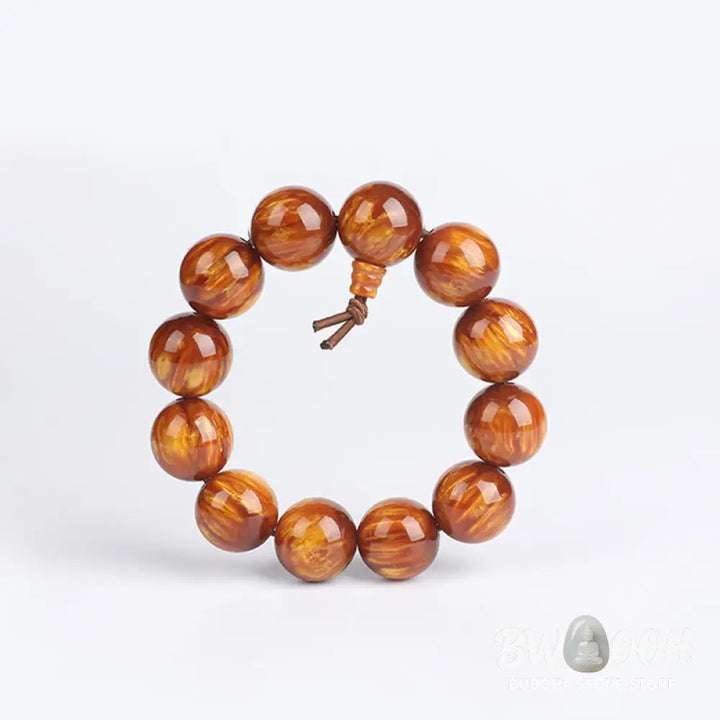 BWOOOH Golden Sea Willow Success Positive Bracelet Mala, handcrafted from synthetic Golden Sea Willow. Features rich golden hues, polished beads (various sizes like 15mm, 18mm, 108-bead configurations), and an elastic string, worn for mindfulness, prosperity, and spiritual balance. - View 8