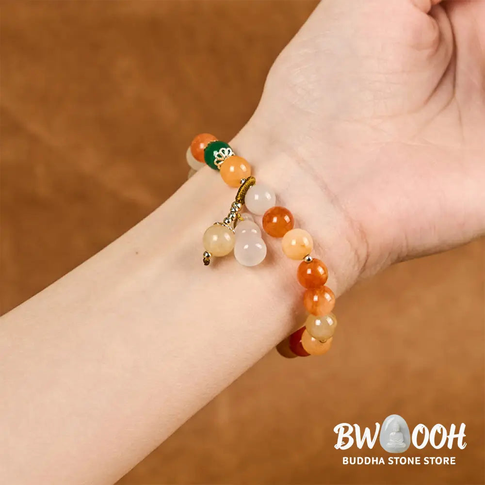 Buddha Stones Golden Silk Jade Beads Gourd Wealth Luck Bracelet - BWOOOH - Golden Silk Jade(Wrist Circumference: