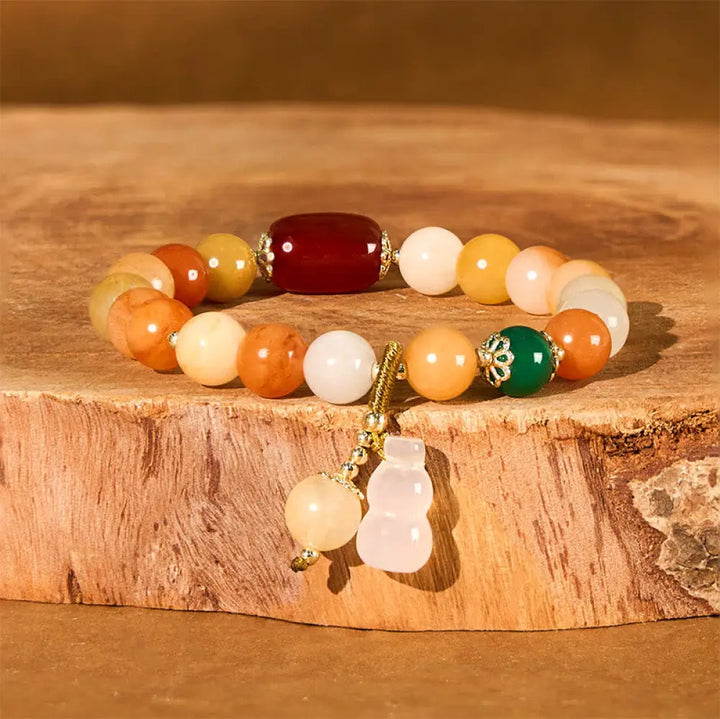 BWOOOH Golden Silk Jade Beads Gourd Wealth Luck Bracelet — Jade jade bracelet for spiritual healing and mindful living