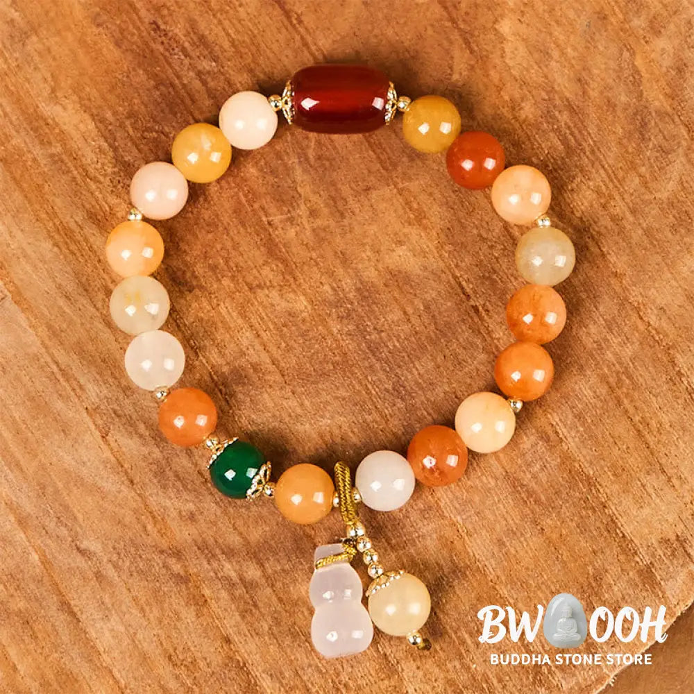 Buddha Stones Golden Silk Jade Beads Gourd Wealth Luck Bracelet - BWOOOH - Golden Silk Jade(Wrist Circumference: