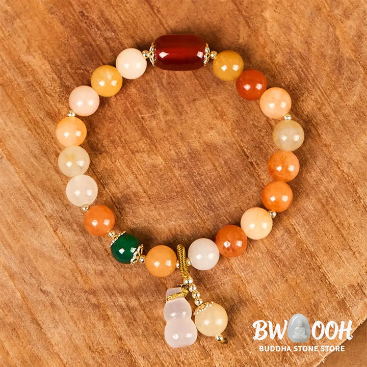 Buddha Stones Golden Silk Jade Beads Gourd Wealth Luck Bracelet - BWOOOH - Golden Silk Jade(Wrist Circumference: