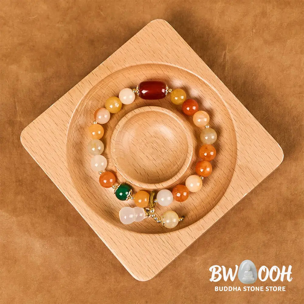 Buddha Stones Golden Silk Jade Beads Gourd Wealth Luck Bracelet - BWOOOH - Golden Silk Jade(Wrist Circumference: