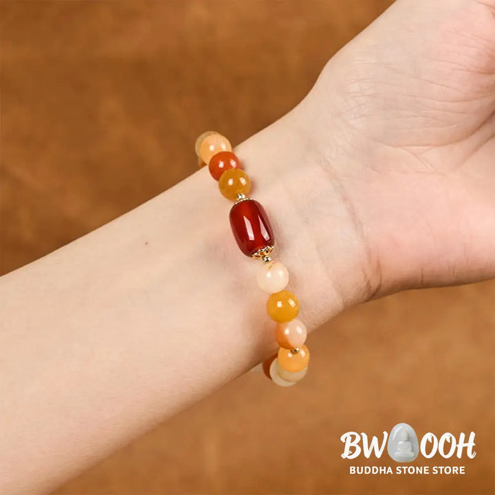 Buddha Stones Golden Silk Jade Beads Gourd Wealth Luck Bracelet - BWOOOH - Golden Silk Jade(Wrist Circumference: