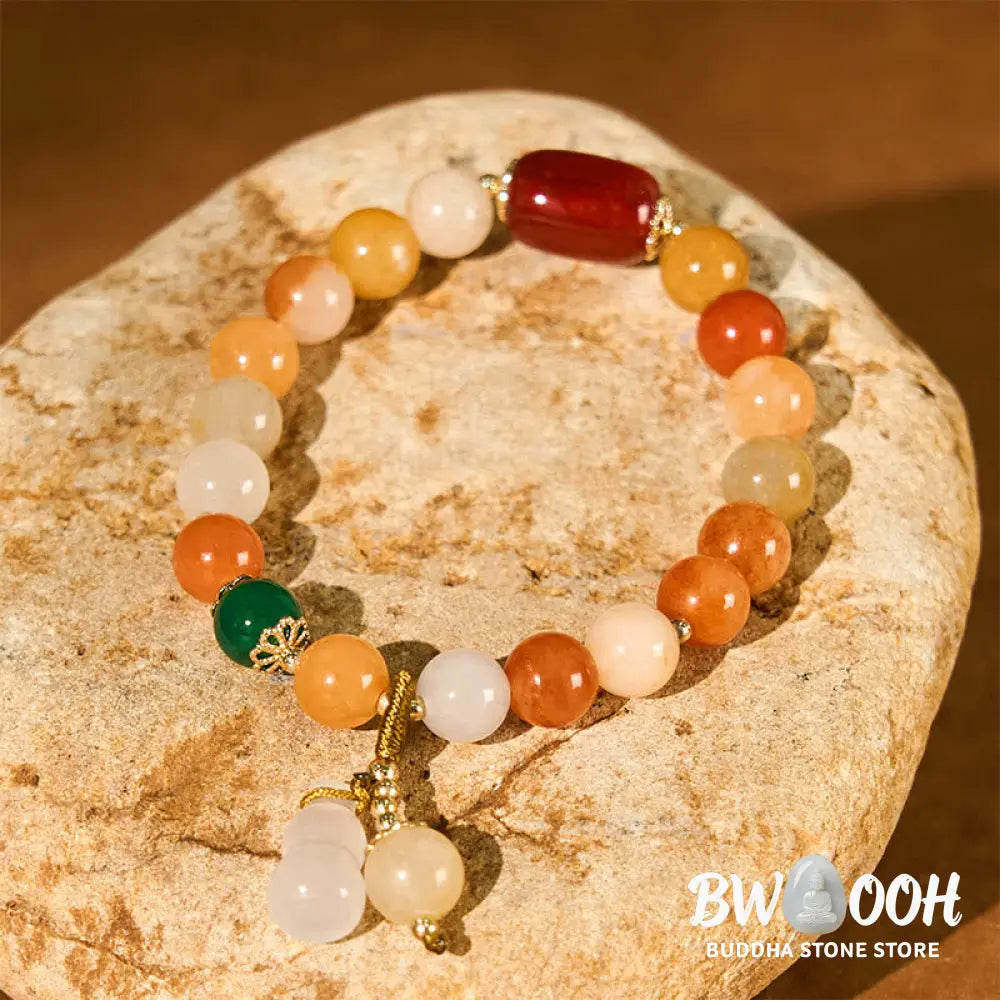 Buddha Stones Golden Silk Jade Beads Gourd Wealth Luck Bracelet - BWOOOH - Golden Silk Jade(Wrist Circumference: