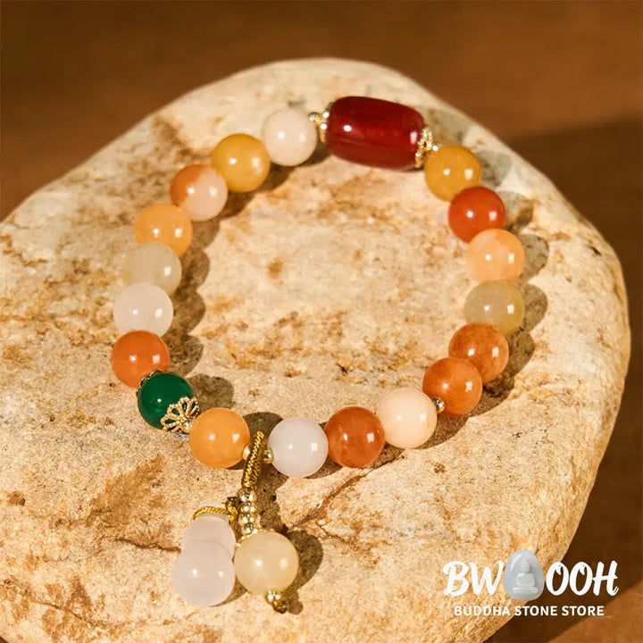 Buddha Stones Golden Silk Jade Beads Gourd Wealth Luck Bracelet - BWOOOH - Golden Silk Jade(Wrist Circumference: