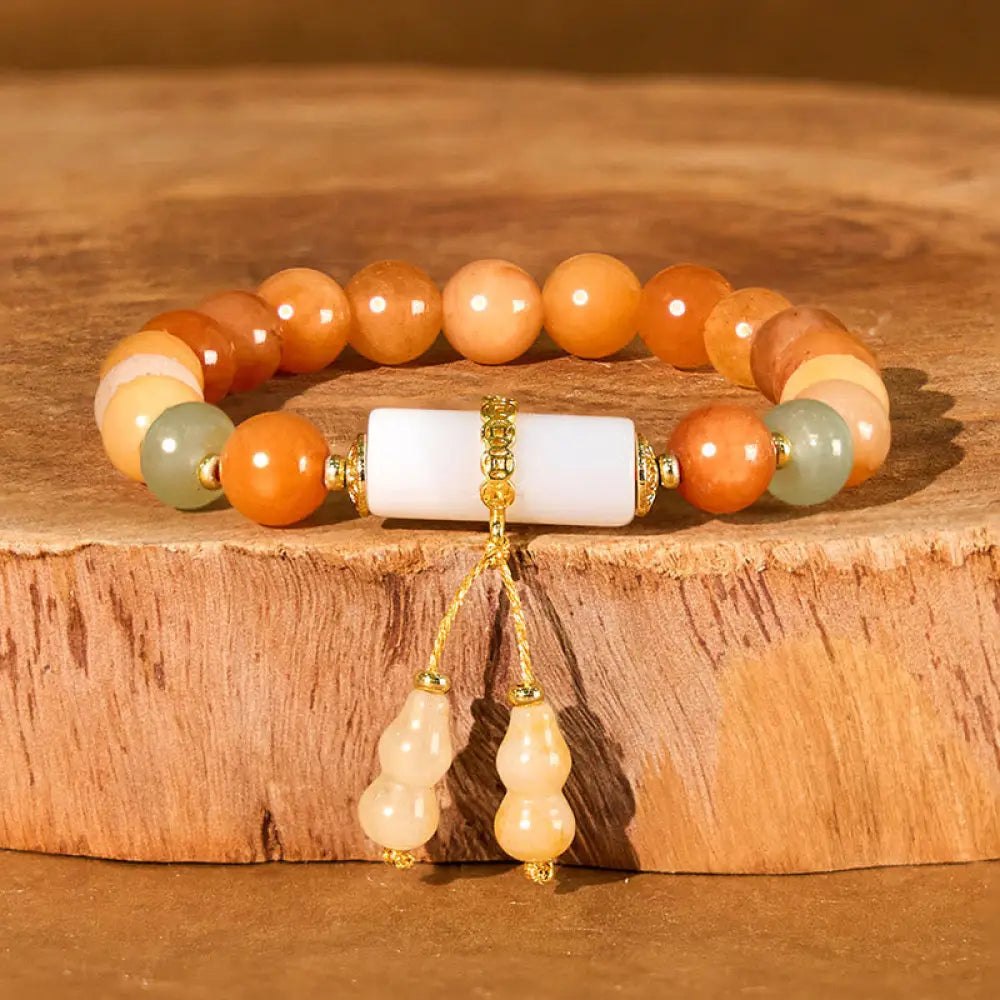 BWOOOH Golden Silk Jade Beads Gourd White Crystal Wealth Luck Bracelet — Jade jade bracelet for spiritual healing and mind...