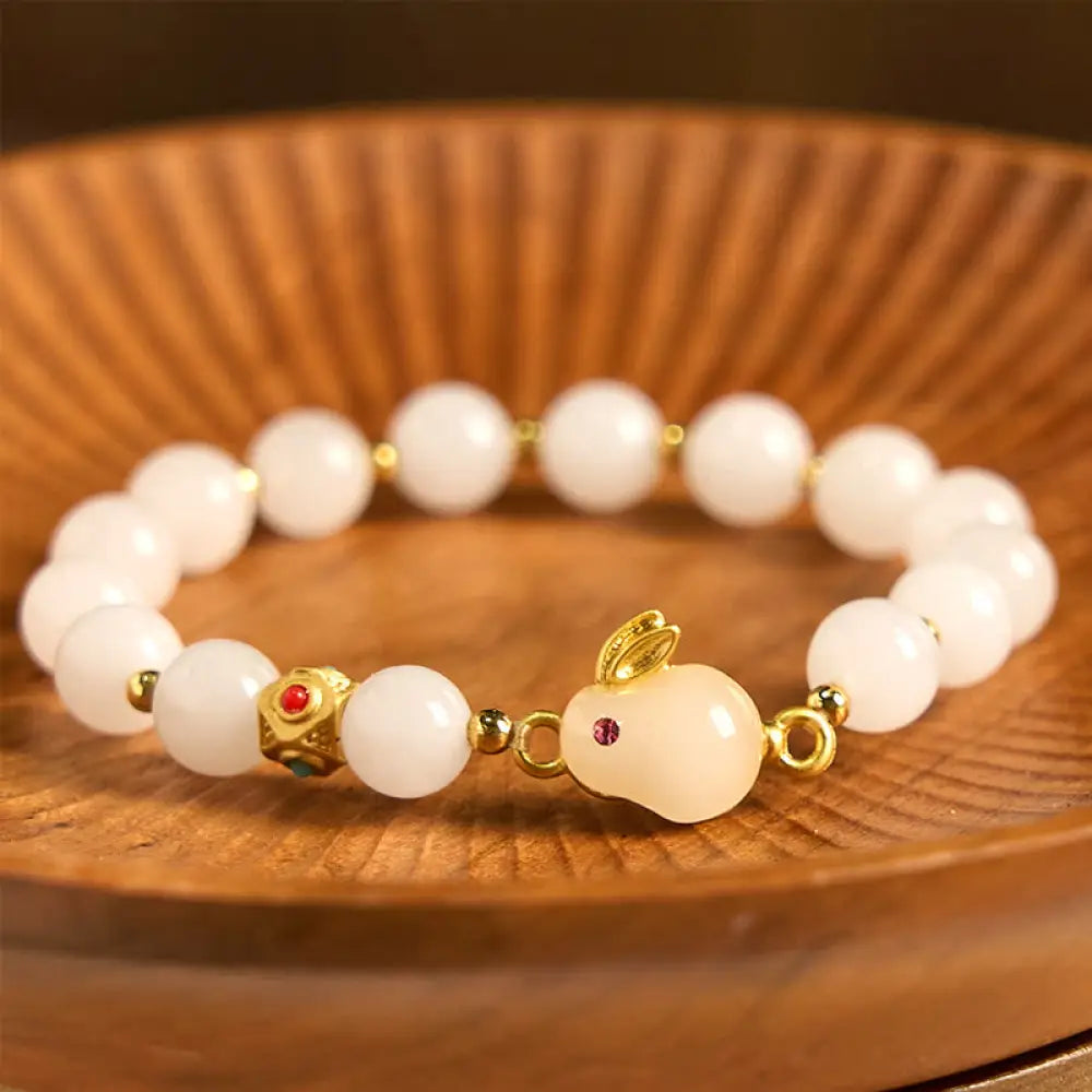 BWOOOH Golden Silk Jade Cute Rabbit Luck Bracelet — Jade jade bracelet for spiritual healing and mindful living