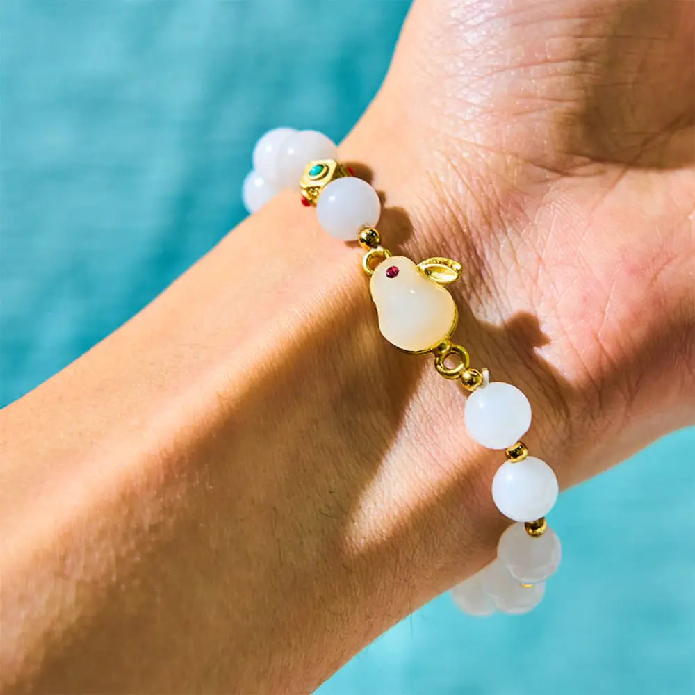 BWOOOH Golden Silk Jade Cute Rabbit Luck Bracelet — Jade jade bracelet for spiritual healing and mindful living
