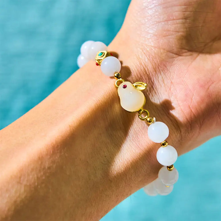 BWOOOH Golden Silk Jade Cute Rabbit Luck Bracelet — Jade jade bracelet for spiritual healing and mindful living