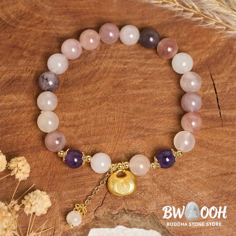 Buddha Stones Golden Silk Jade Fu Character Rabbit Ward Off Evil Spirits Bracelet - Bracelet