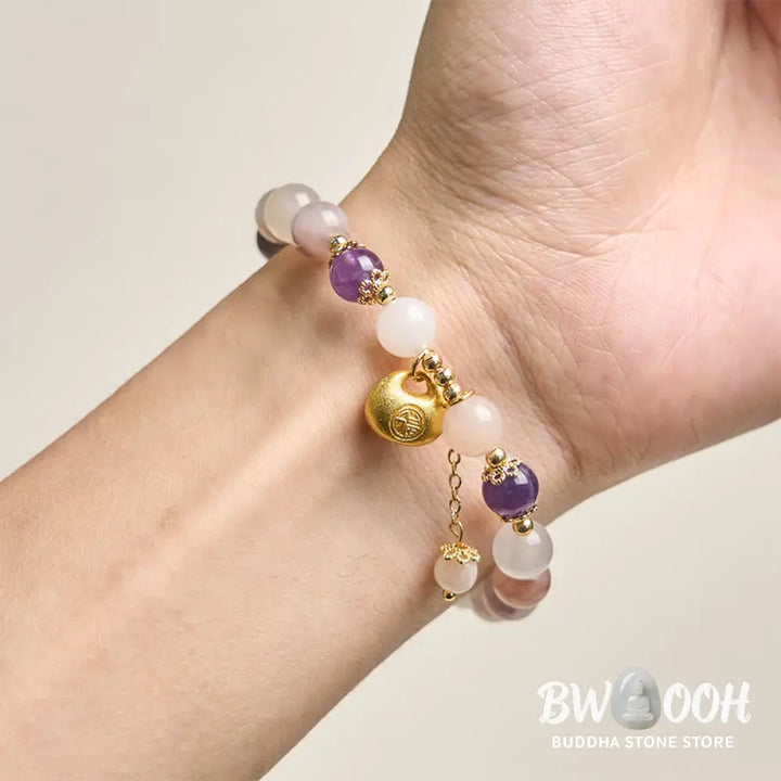 Buddha Stones Golden Silk Jade Fu Character Rabbit Ward Off Evil Spirits Bracelet - Bracelet