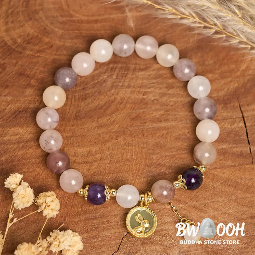 Buddha Stones Golden Silk Jade Fu Character Rabbit Ward Off Evil Spirits Bracelet - Bracelet