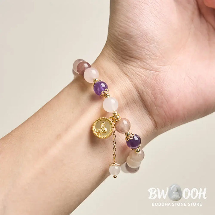 Buddha Stones Golden Silk Jade Fu Character Rabbit Ward Off Evil Spirits Bracelet - Bracelet