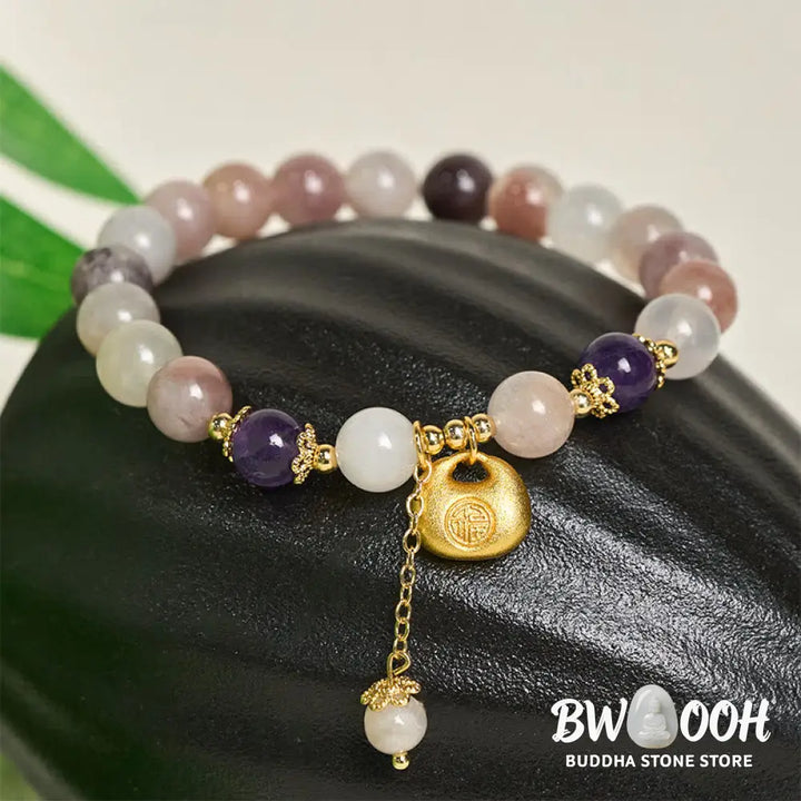 Buddha Stones Golden Silk Jade Fu Character Rabbit Ward Off Evil Spirits Bracelet - Bracelet