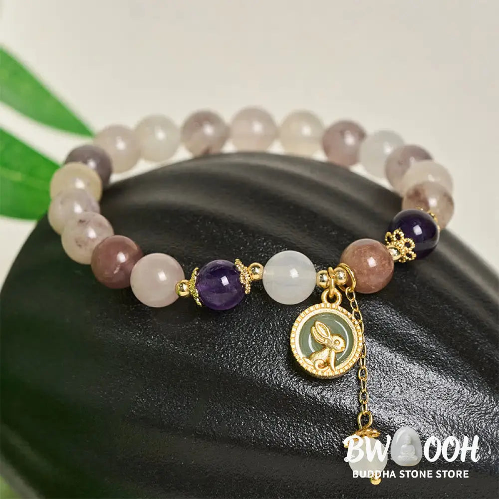 Buddha Stones Golden Silk Jade Fu Character Rabbit Ward Off Evil Spirits Bracelet - Bracelet