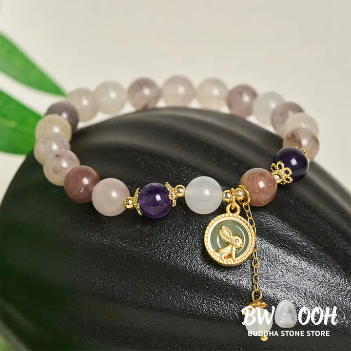 Buddha Stones Golden Silk Jade Fu Character Rabbit Ward Off Evil Spirits Bracelet - Bracelet