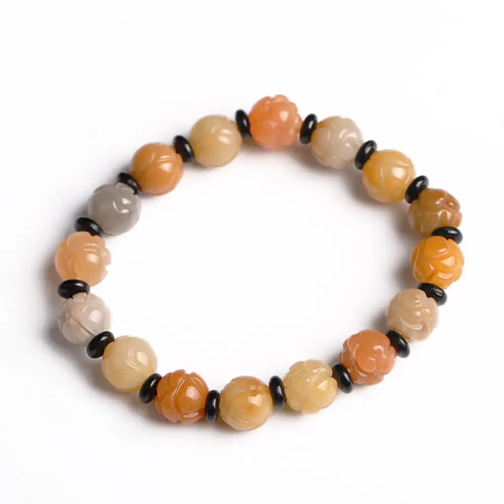BWOOOH Golden Silk Jade Lotus Wealth Luck Bracelet - Bracelet