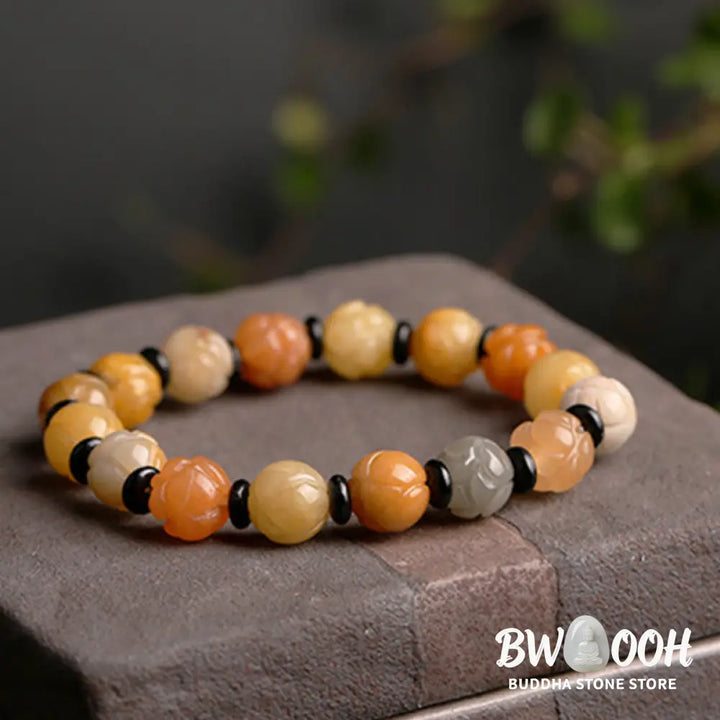 BWOOOH Golden Silk Jade Lotus Wealth Luck Bracelet - Bracelet