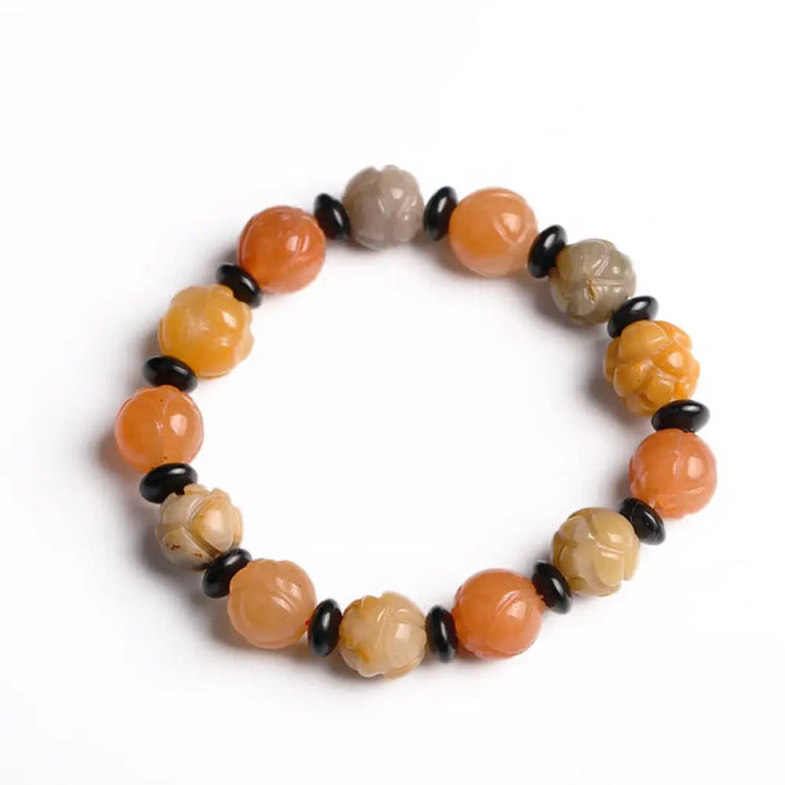 BWOOOH Golden Silk Jade Lotus Wealth Luck Bracelet - Bracelet