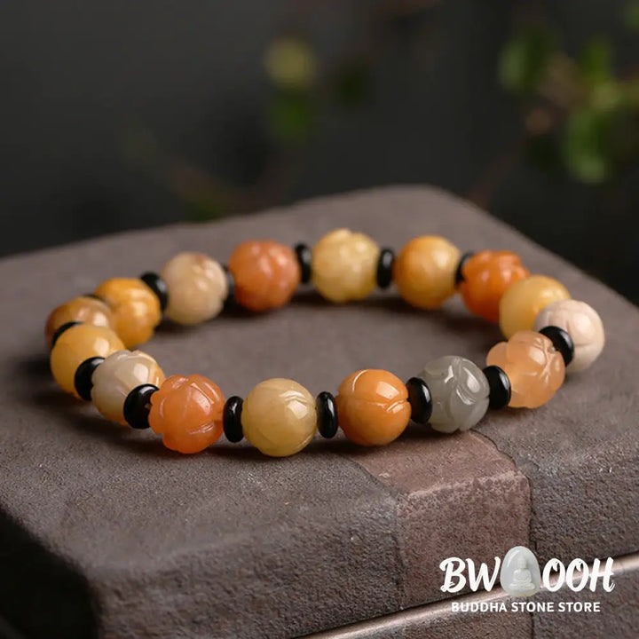 BWOOOH Golden Silk Jade Lotus Wealth Luck Bracelet - Bracelet