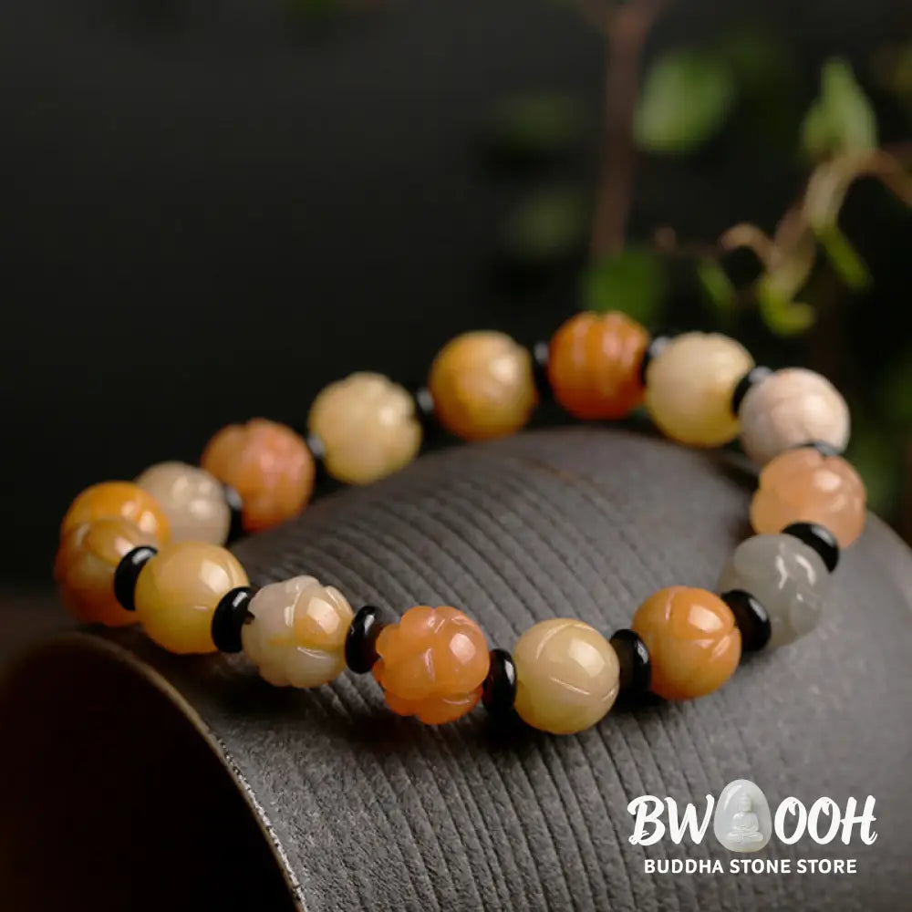 BWOOOH Golden Silk Jade Lotus Wealth Luck Bracelet - Bracelet