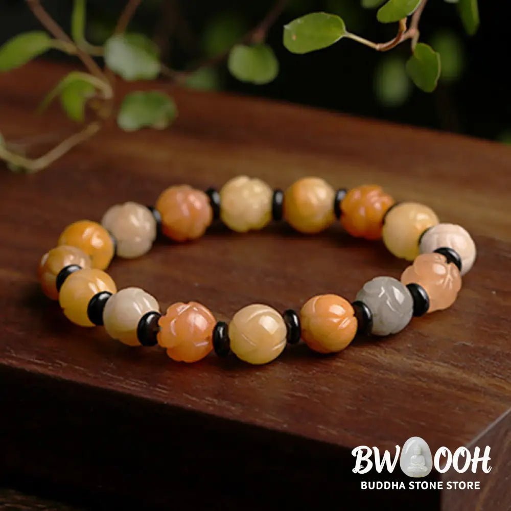 BWOOOH Golden Silk Jade Lotus Wealth Luck Bracelet - Bracelet