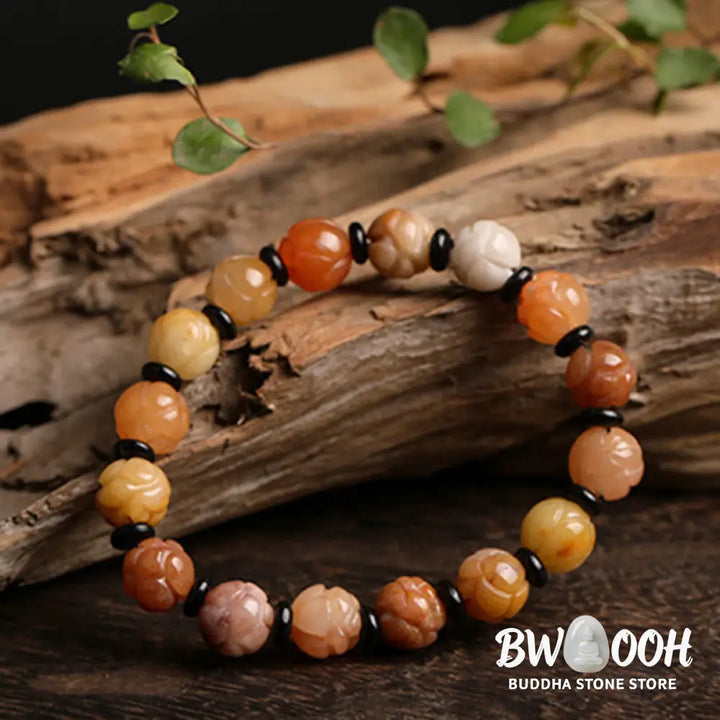 BWOOOH Golden Silk Jade Lotus Wealth Luck Bracelet - Bracelet