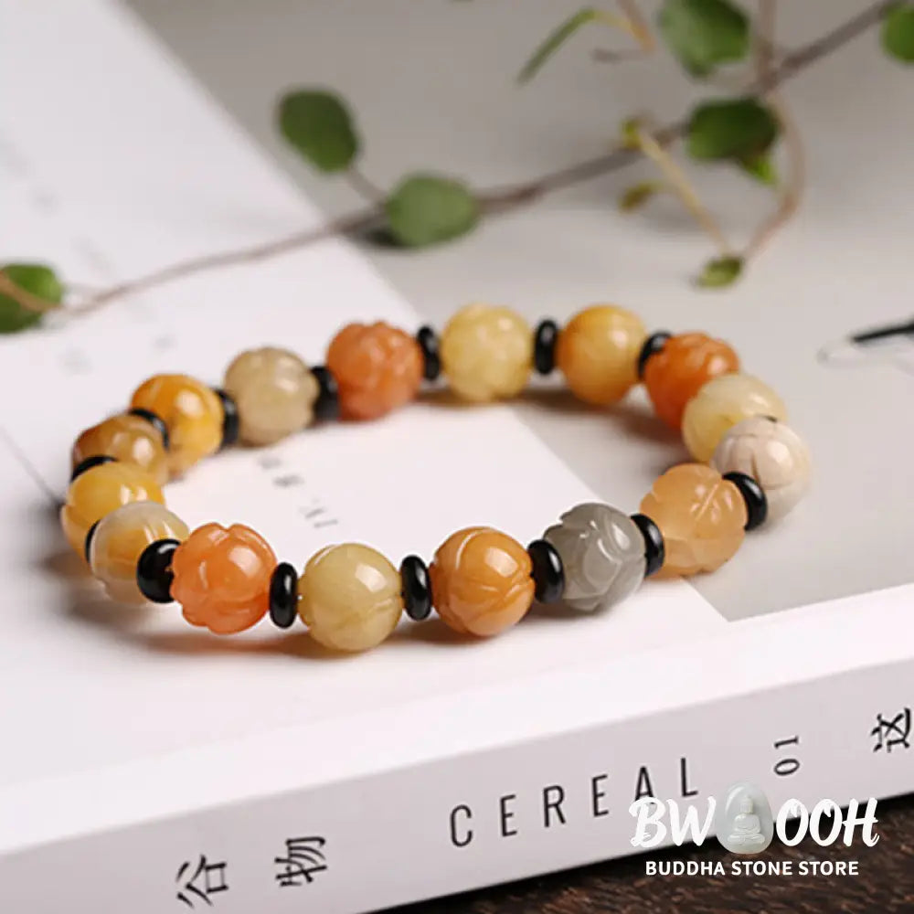 BWOOOH Golden Silk Jade Lotus Wealth Luck Bracelet - Bracelet