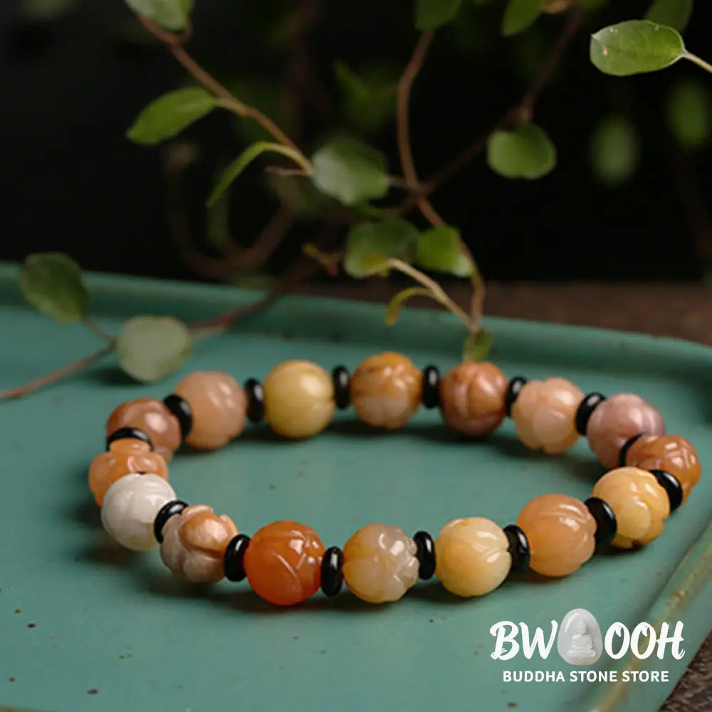 BWOOOH Golden Silk Jade Lotus Wealth Luck Bracelet - Bracelet