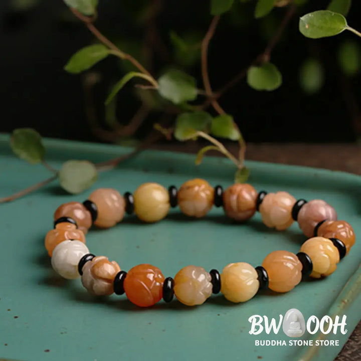 BWOOOH Golden Silk Jade Lotus Wealth Luck Bracelet - Bracelet