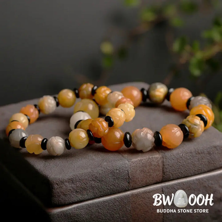 BWOOOH Golden Silk Jade Lotus Wealth Luck Bracelet - Bracelet