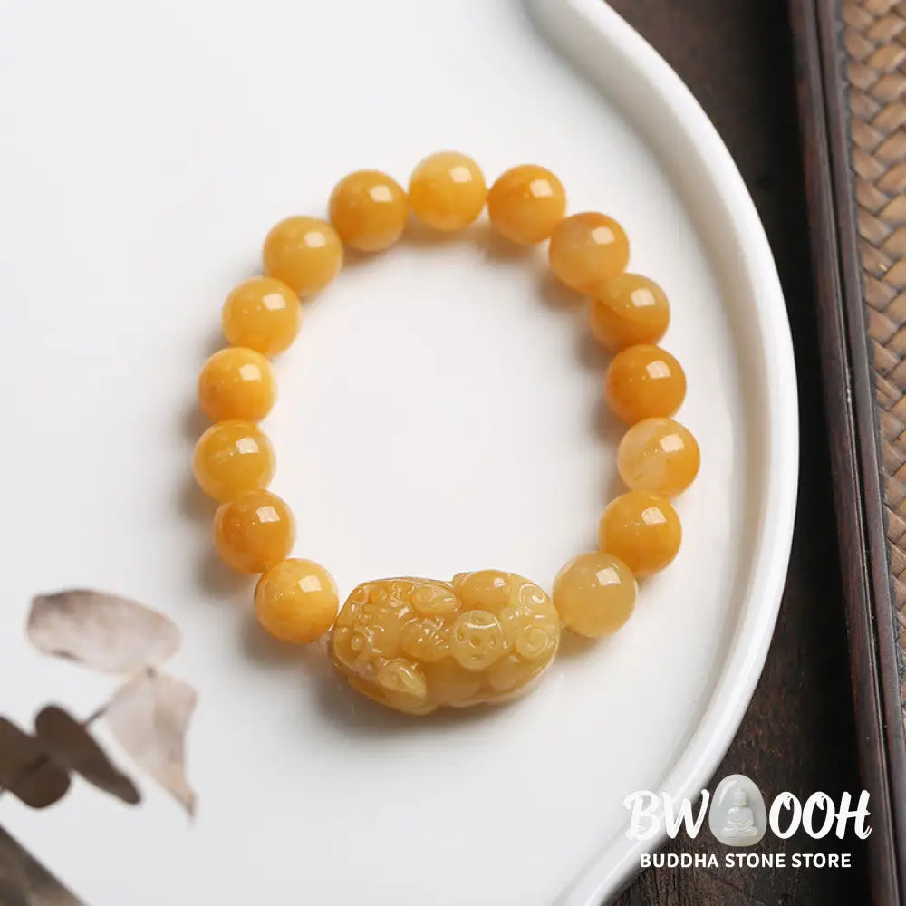 Buddha Stones Golden Silk Jade Pixiu Wealth Bracelet - BWOOOH - Golden Silk Jade - Bracelet