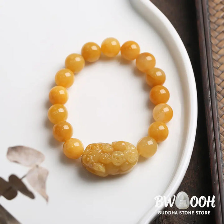 Buddha Stones Golden Silk Jade Pixiu Wealth Bracelet - BWOOOH - Golden Silk Jade - Bracelet