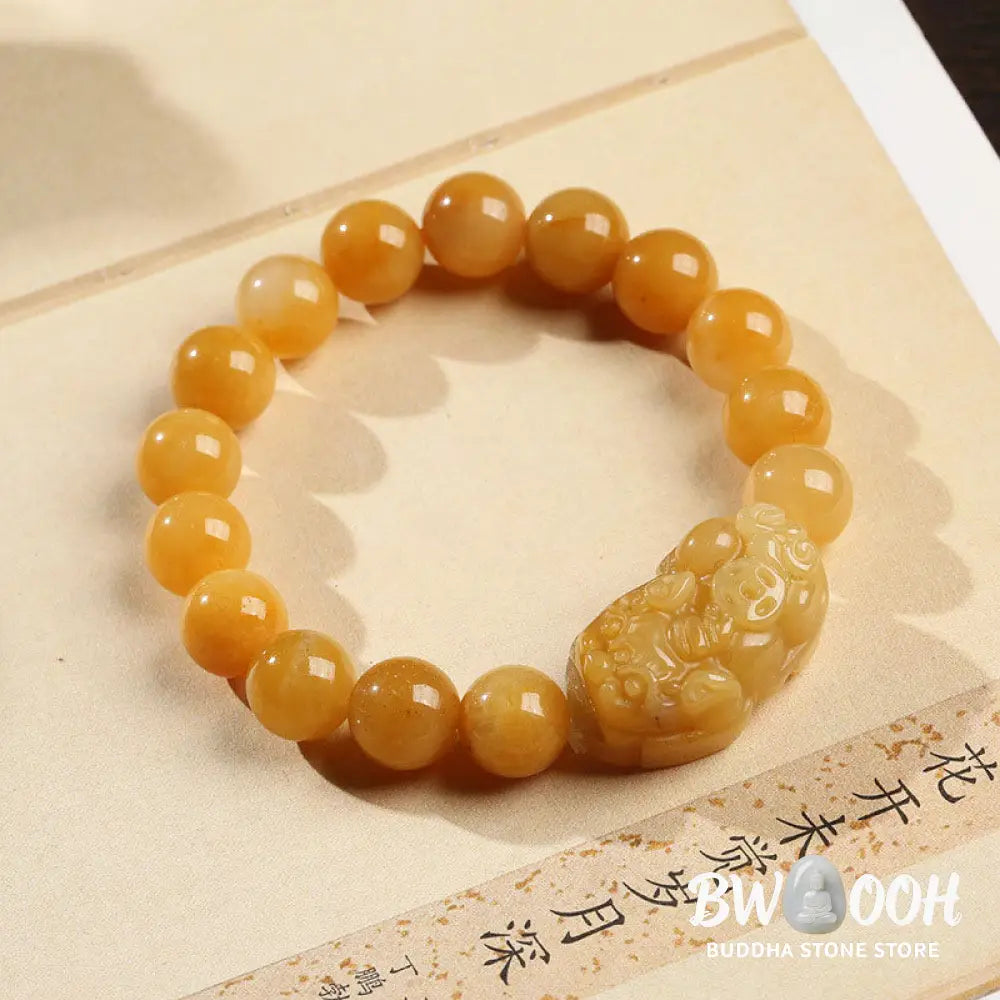Buddha Stones Golden Silk Jade Pixiu Wealth Bracelet - BWOOOH - Golden Silk Jade - Bracelet