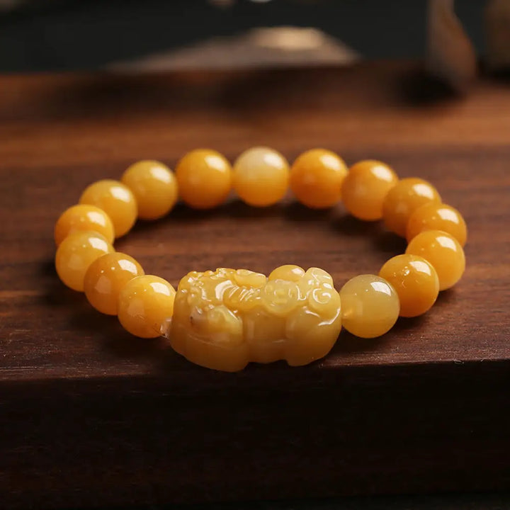 BWOOOH Golden Silk Jade Pixiu Wealth Bracelet – Jade and Pixiu crystal healing bracelet for healing and spiritual wellness