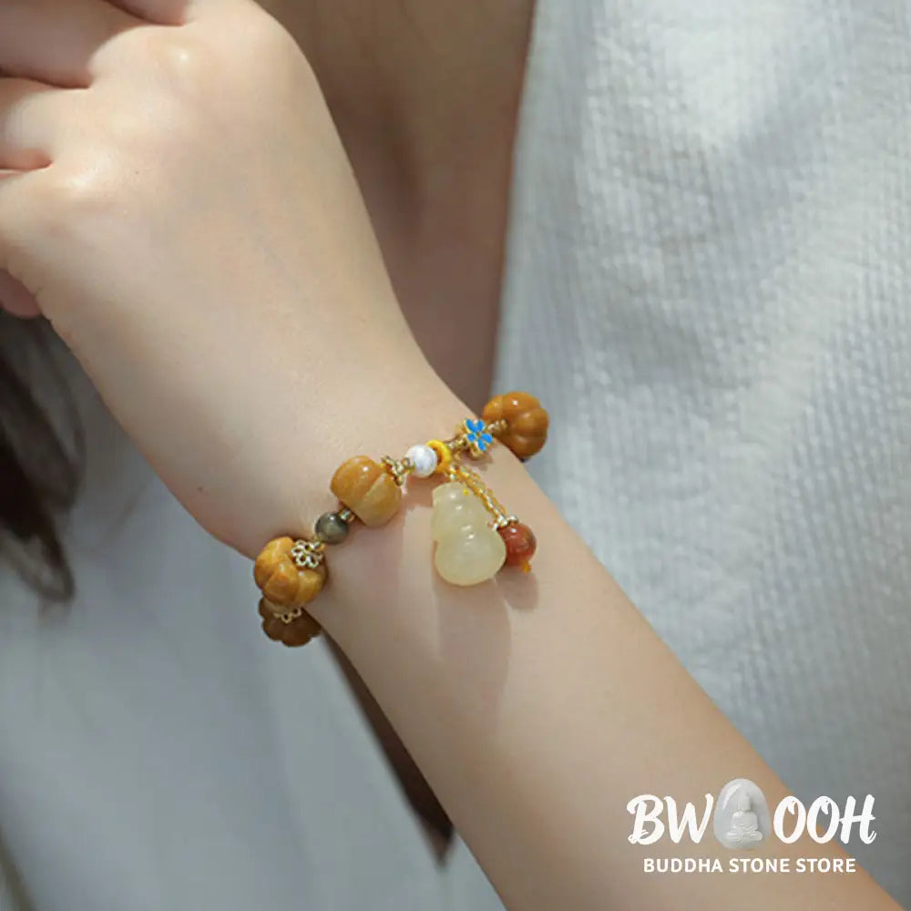 Buddha Stones Golden Silk Jade Pixiu Wealth Bracelet - BWOOOH - Bracelet