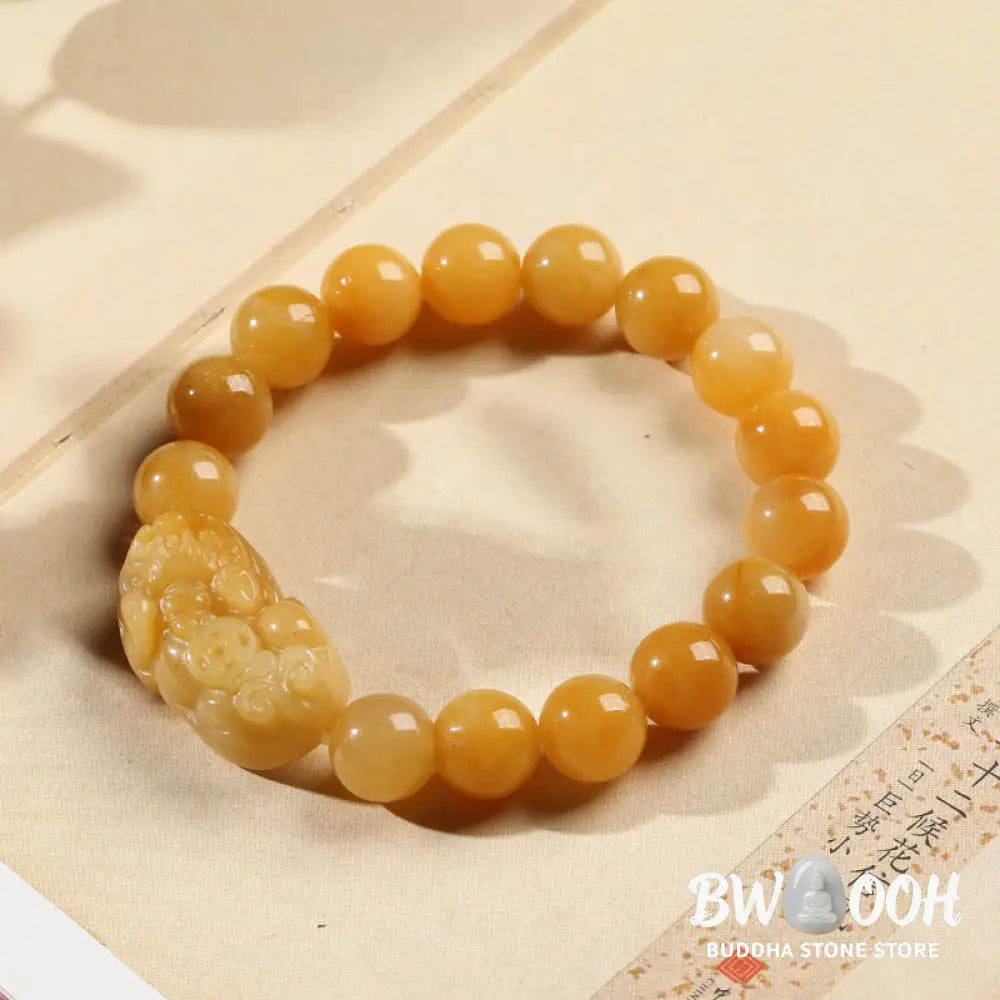 Buddha Stones Golden Silk Jade Pixiu Wealth Bracelet - BWOOOH - Golden Silk Jade - Bracelet