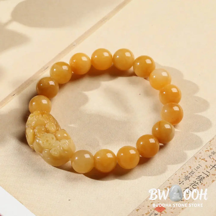 Buddha Stones Golden Silk Jade Pixiu Wealth Bracelet - BWOOOH - Golden Silk Jade - Bracelet